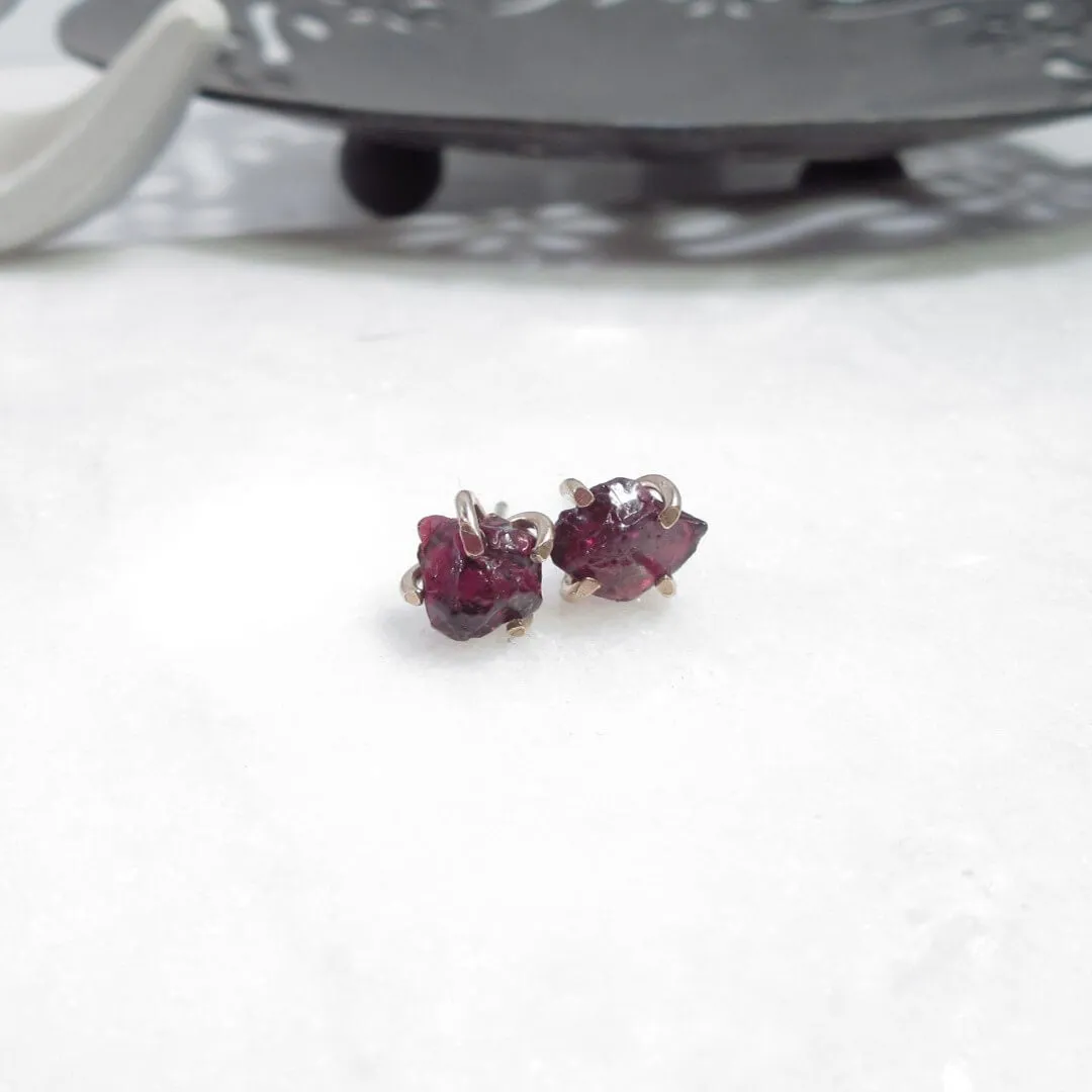 Post Earring Raw Gemstone Garnet Choose Your Metal