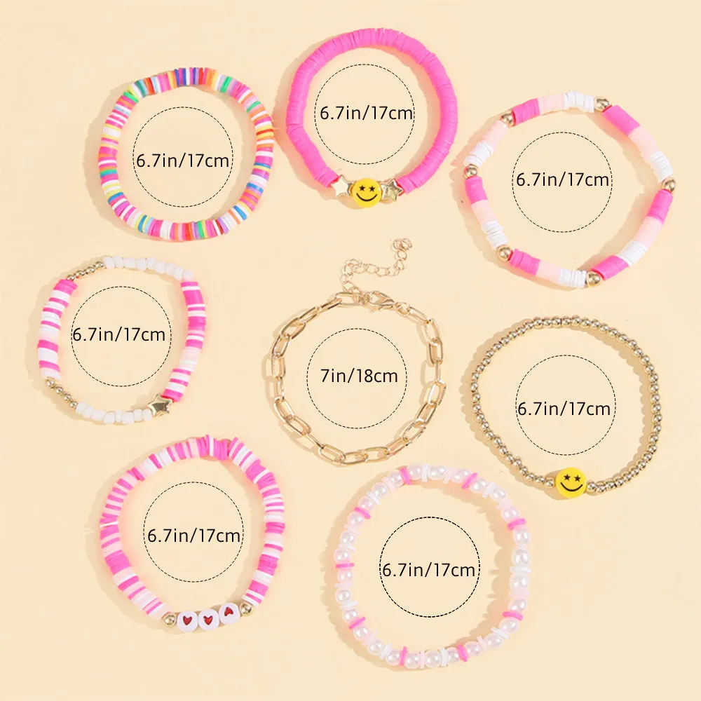 Preppy Bracelets Set Soft Clay Bohemian Layering Bracelets Jewelry for Her