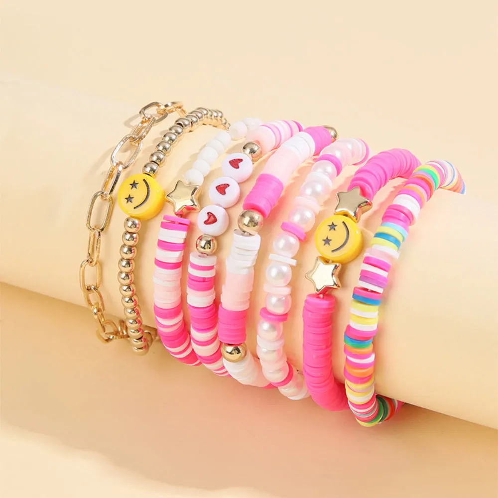 Preppy Bracelets Set Soft Clay Bohemian Layering Bracelets Jewelry for Her