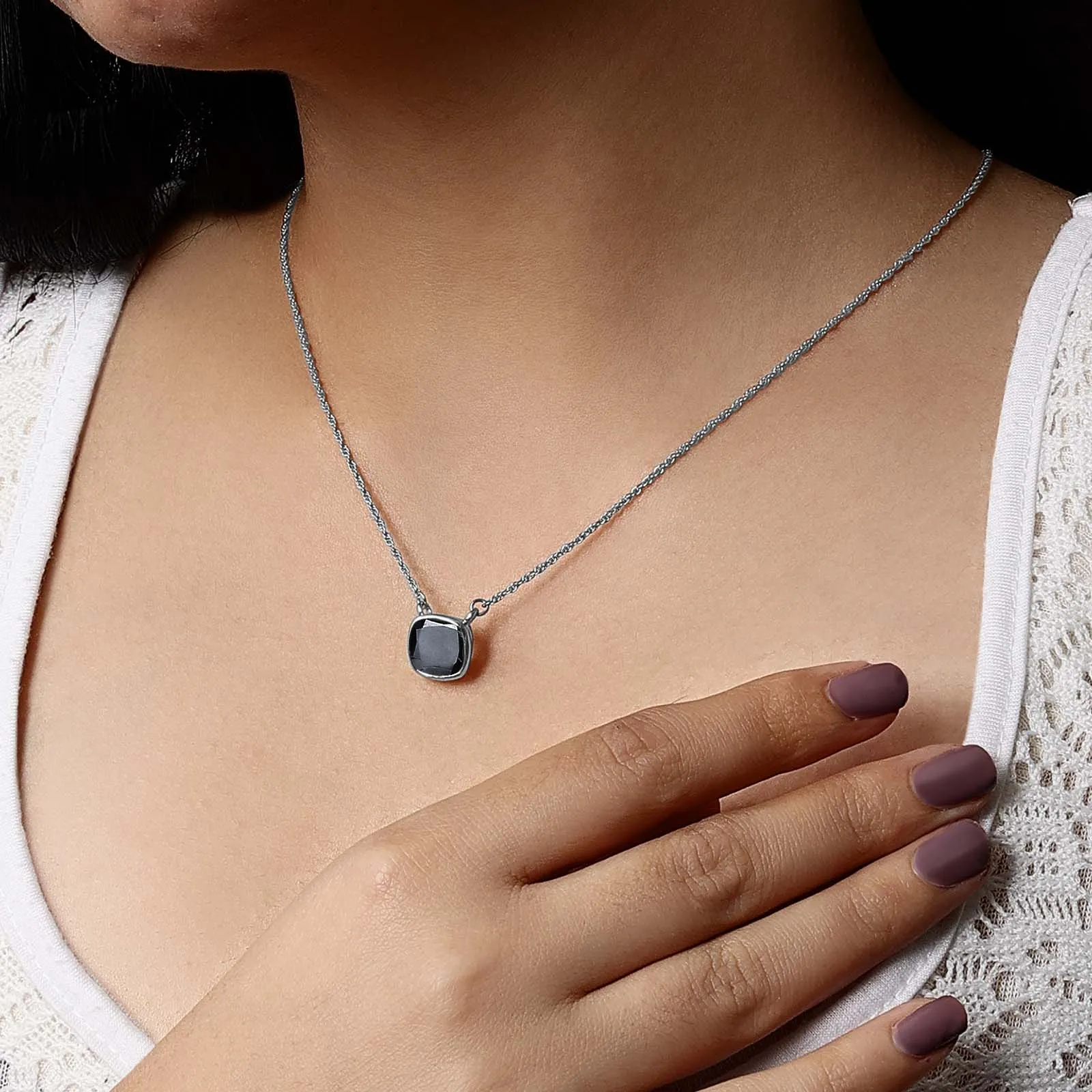 Pure Silver Necklace - Simple Black Onyx Chain