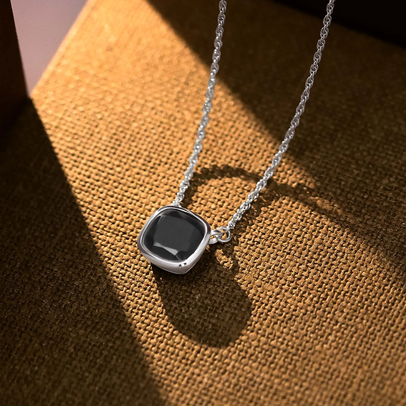 Pure Silver Necklace - Simple Black Onyx Chain