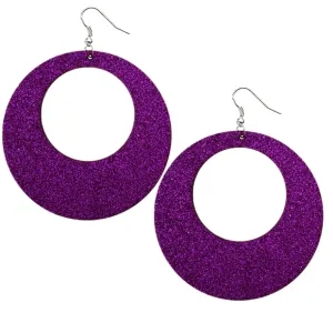 Purple Big Wooden Glitter Hoop Earrings