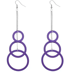 Purple Wooden Cascade Drop Chain Hoop Earrings