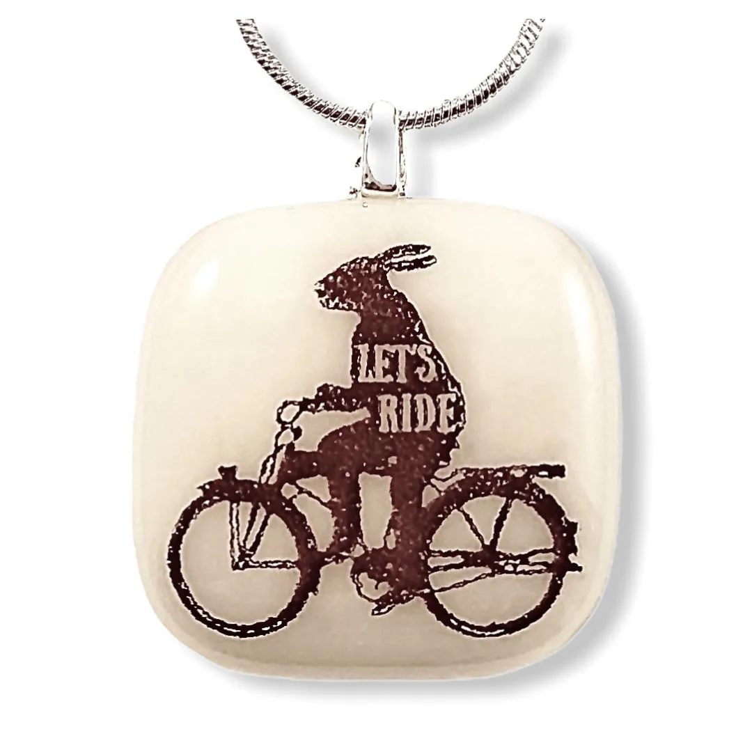 Rabbit Riding Bicycle “Let’s Ride” Pendant Necklace