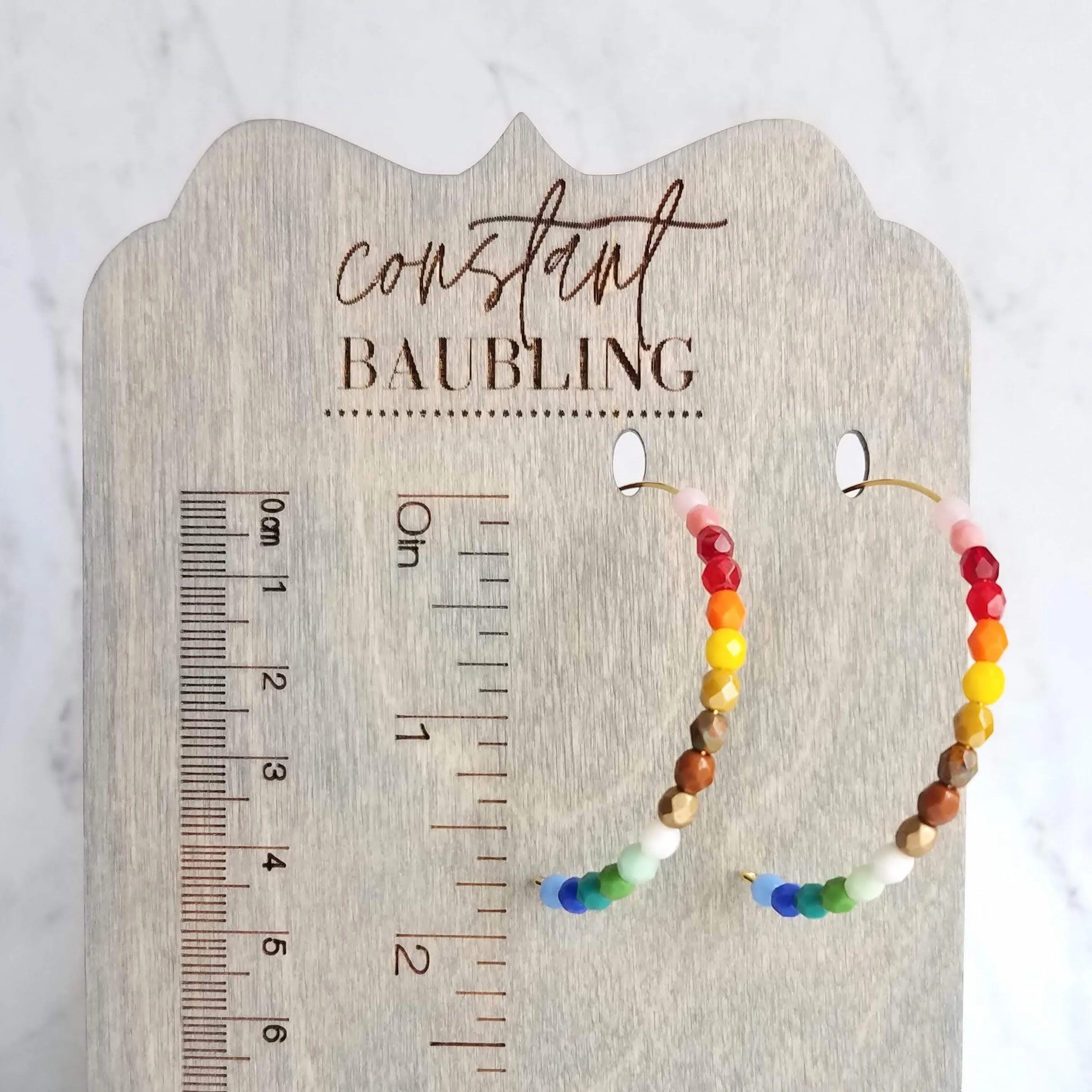 Rainbow Bead Earrings, large thin gold hoop, summer earring, beaded hoop, colorful earring, multicolor beads earring, rainbow earring, ombre