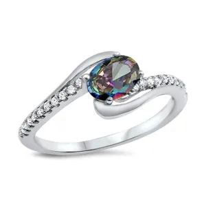Rainbow Topaz CZ Wavy Promise Ring New .925 Sterling Silver Band Sizes 4-10