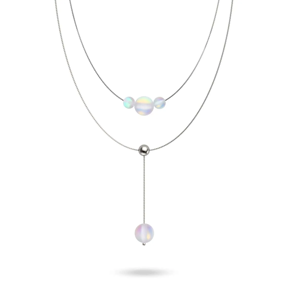 Rainbow White | Silver | Mermaid Glass Cascade Double Pendant