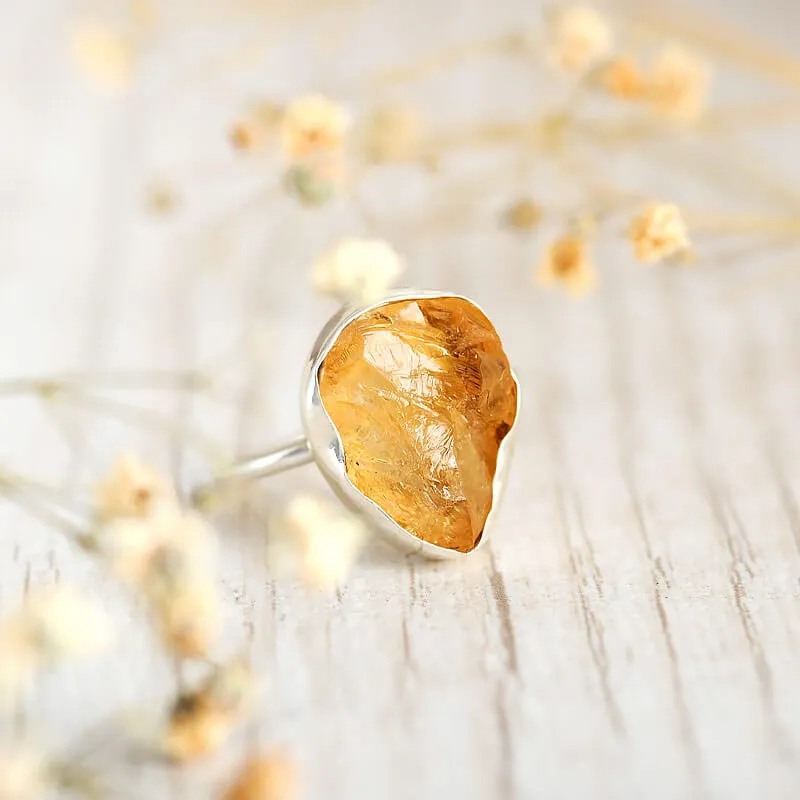 Raw Stone Citrine Ring Sterling Silver