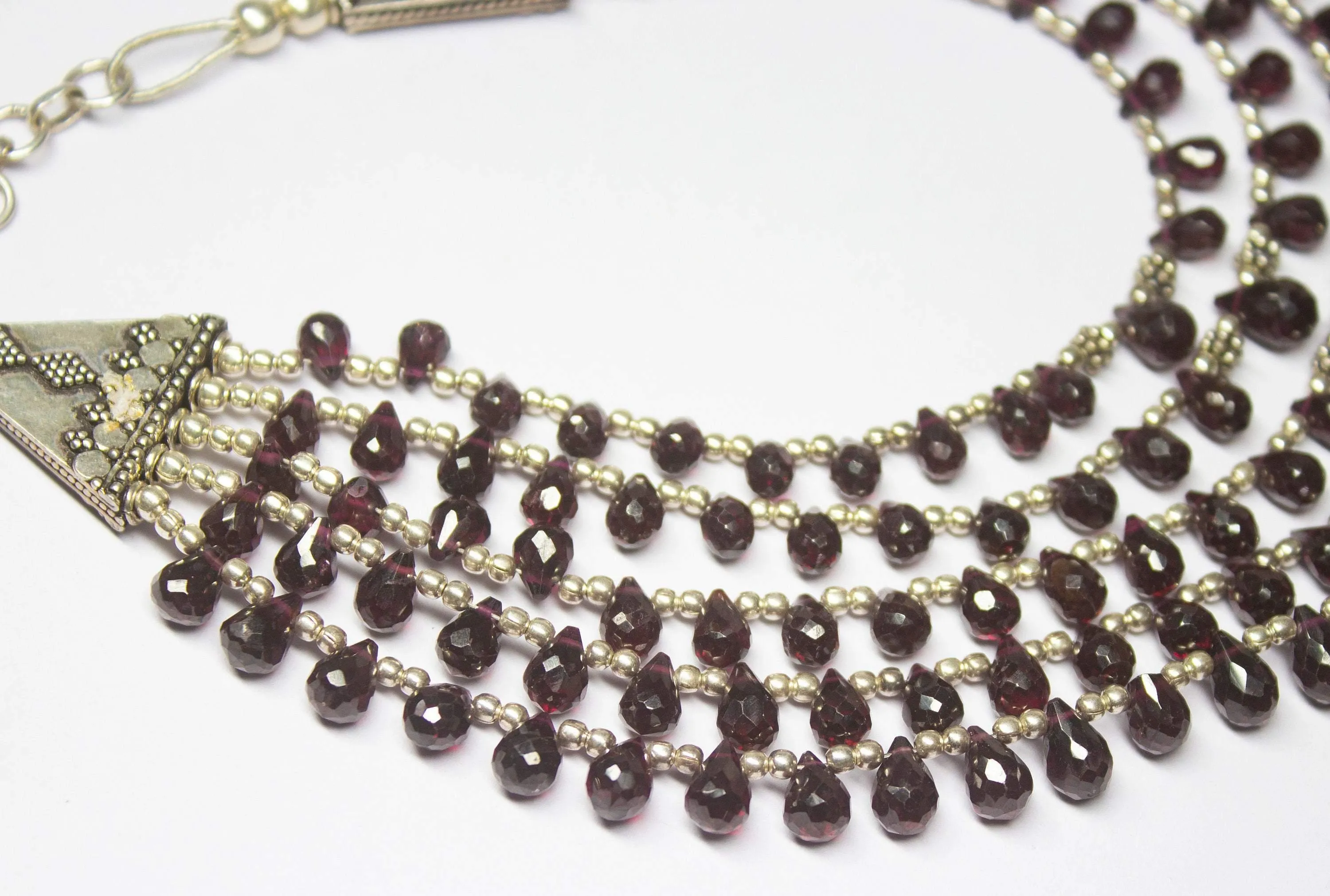 Ready to wear, Natural Rhodolite Garnet Faceted Teardrop Gemstone Beaded Choker Necklace Earrings Set