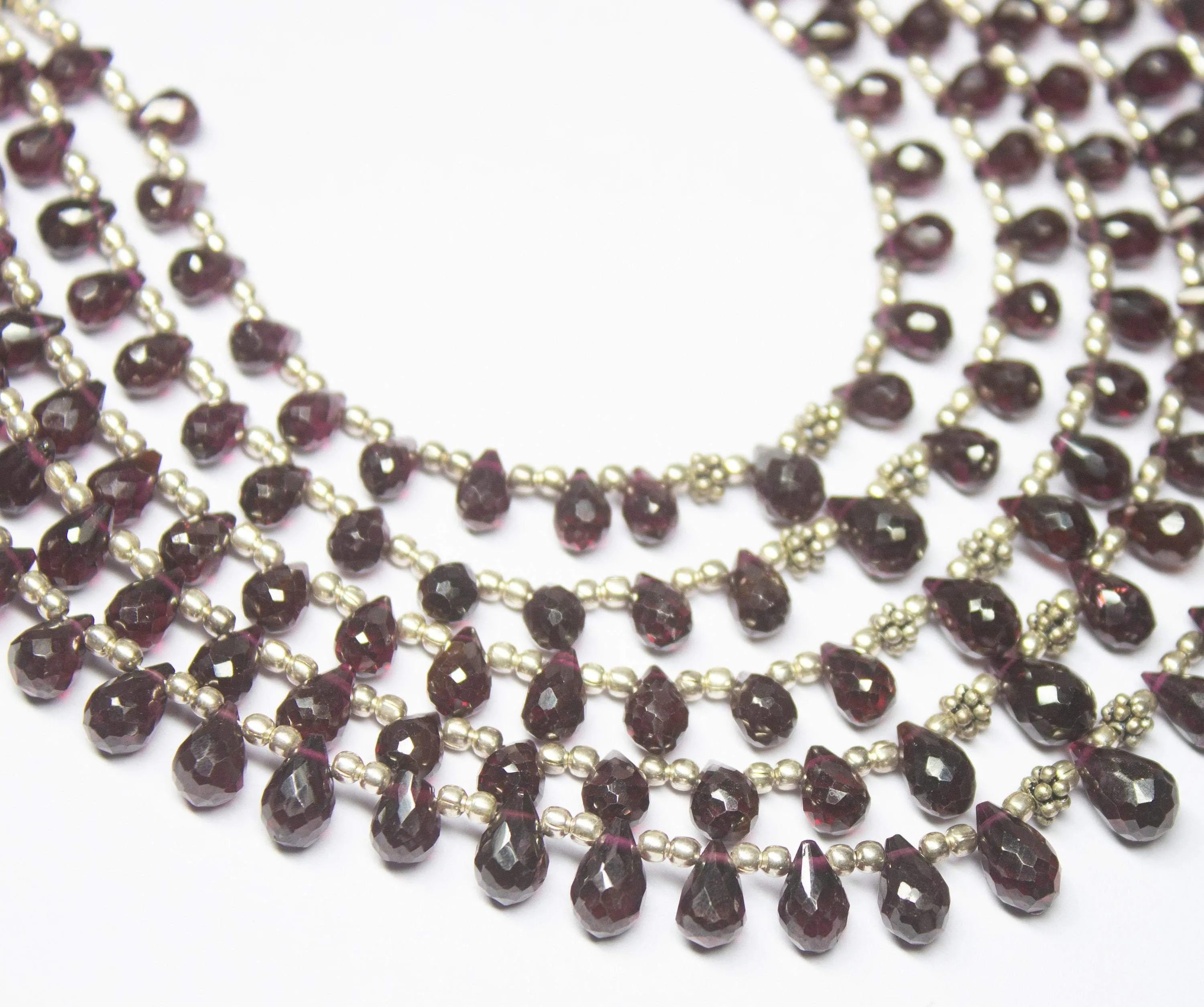Ready to wear, Natural Rhodolite Garnet Faceted Teardrop Gemstone Beaded Choker Necklace Earrings Set