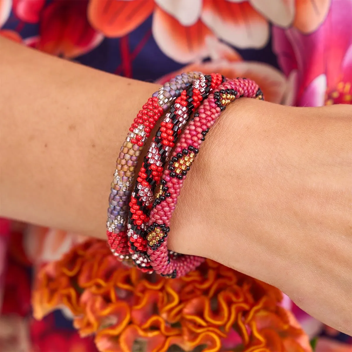 Red Leopard | Himalayan Glass Bead Bracelet