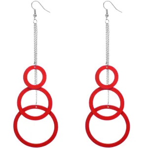 Red Wooden Cascade Drop Chain Hoop Earrings