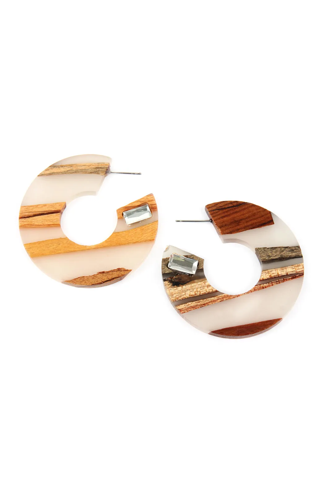 RESIN WITH WOOD POST HOOP EARRING