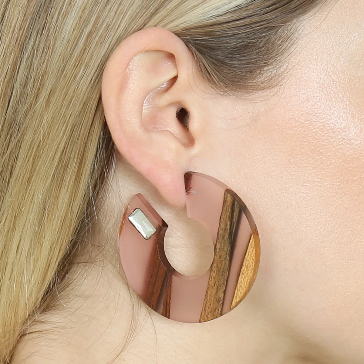 RESIN WITH WOOD POST HOOP EARRING