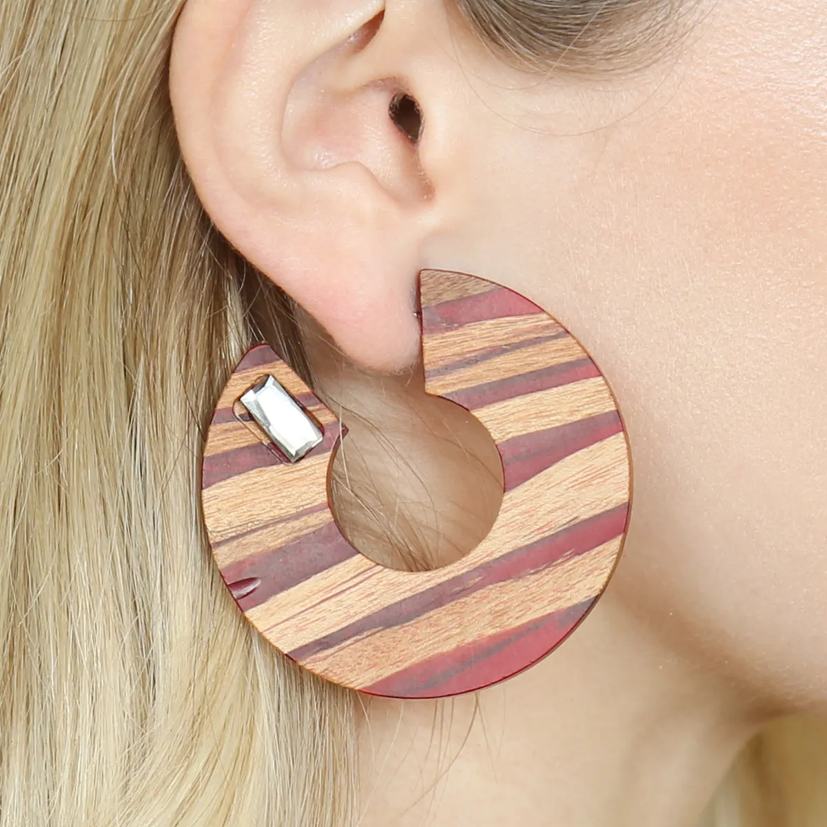 RESIN WITH WOOD POST HOOP EARRING