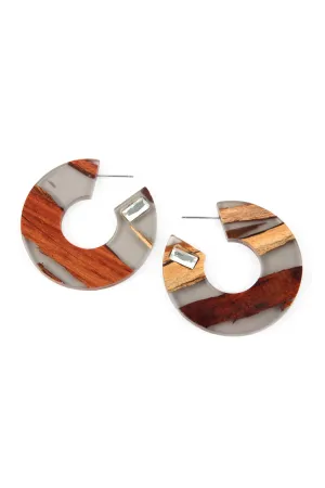 RESIN WITH WOOD POST HOOP EARRING