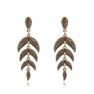 Retro Leaf Gemstone Rhinestone Earrings