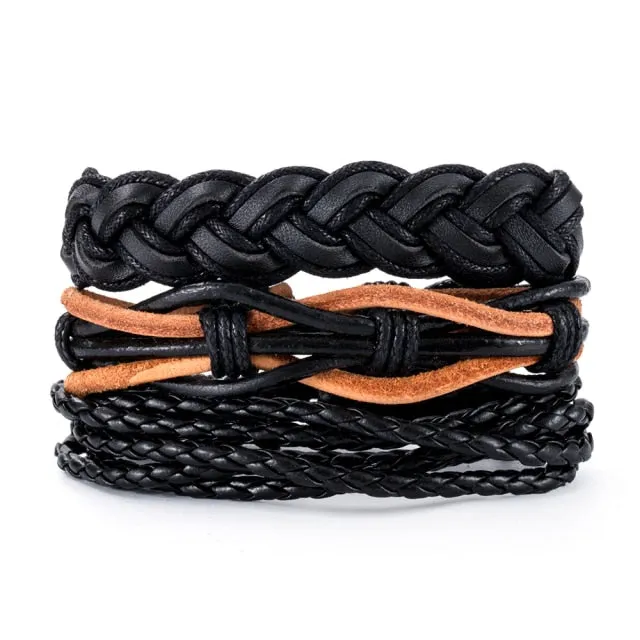 Retro Multi-layer Leather Bracelets For Man Wooden Beads Bracelet Handmade Owl Anchor Infinty Charm Bracelet Wrap Jewel