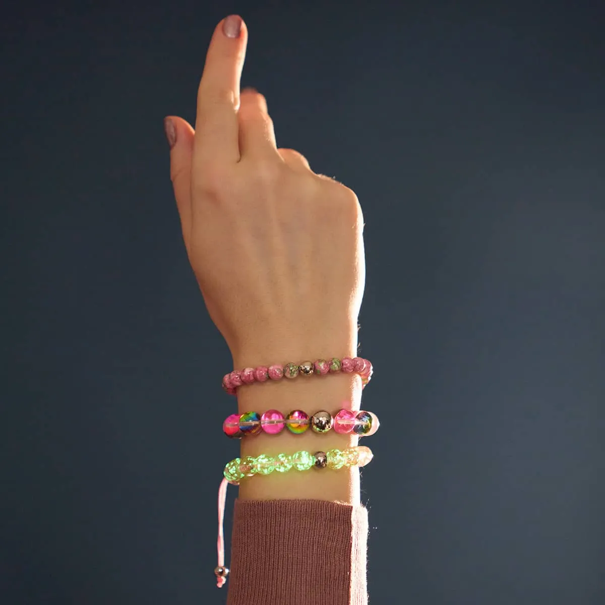 Rosewater | Silver | Firefly Glass Macrame Bracelet