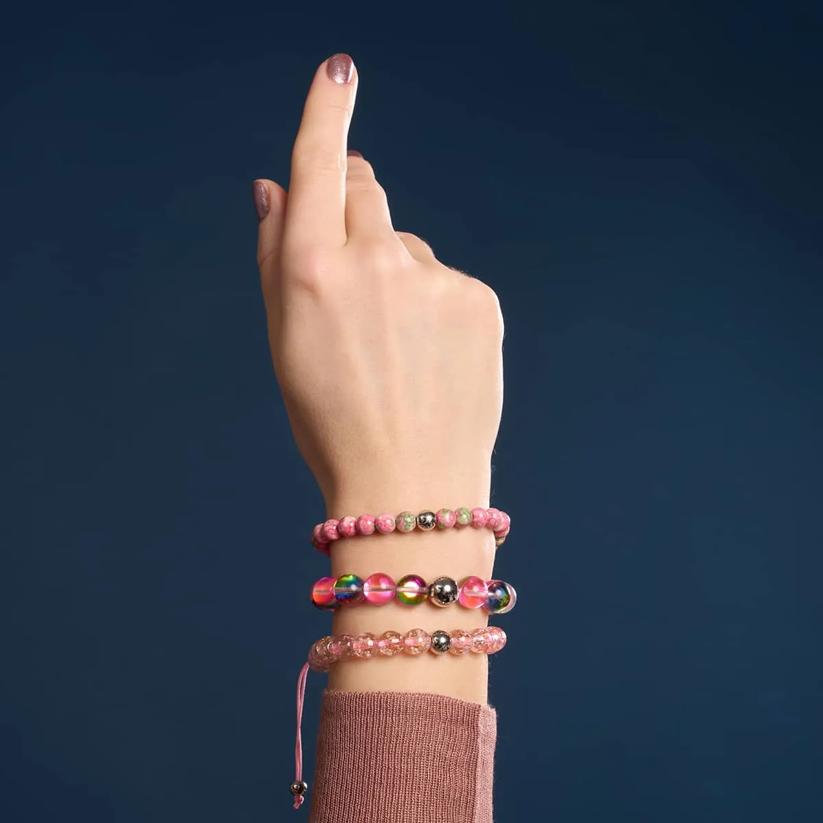 Rosewater | Silver | Firefly Glass Macrame Bracelet