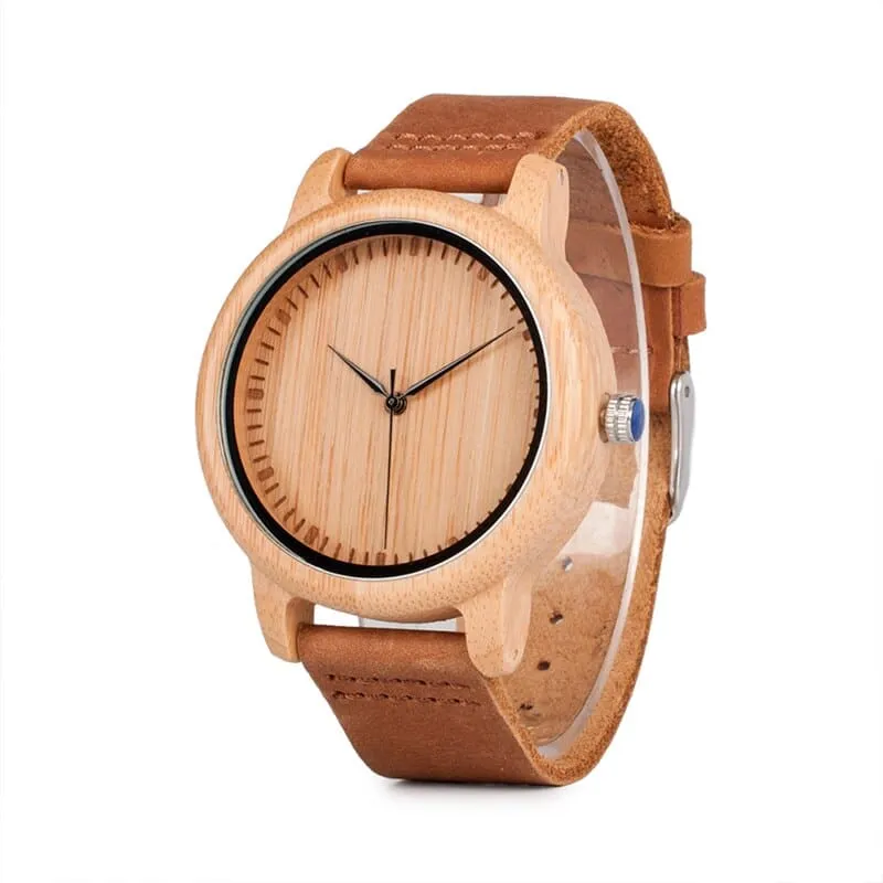 Round Bamboo Wood Watches With Leather Band