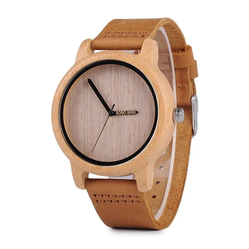 Round Bamboo Wood Watches With Leather Band