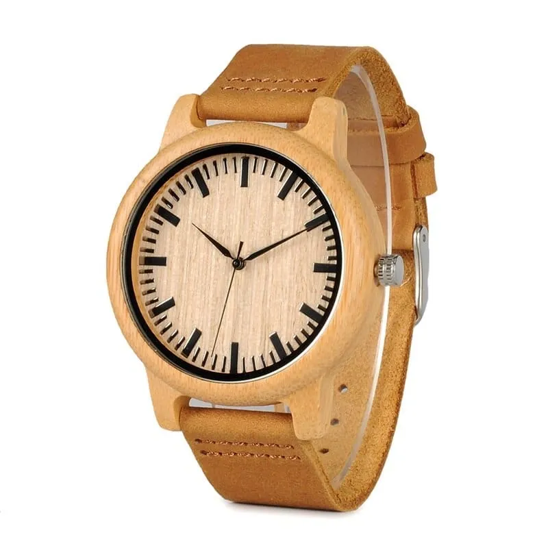 Round Bamboo Wood Watches With Leather Band