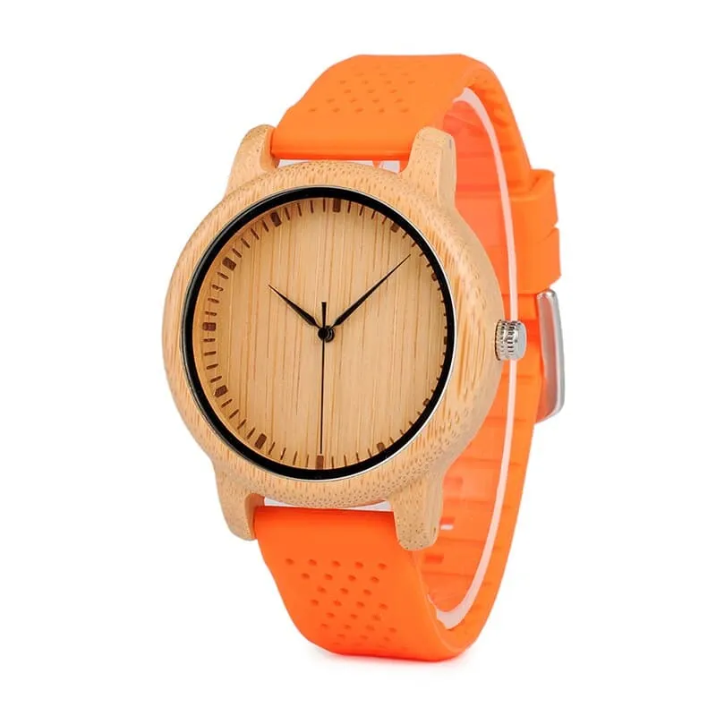 Round Bamboo Wood Watches With Leather Band