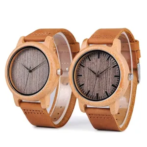 Round Bamboo Wood Watches With Leather Band