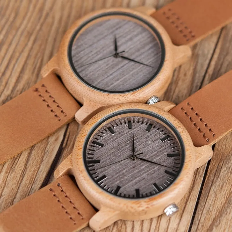 Round Bamboo Wood Watches With Leather Band