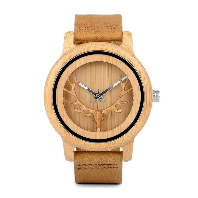 Round Bamboo Wood Watches With Leather Band