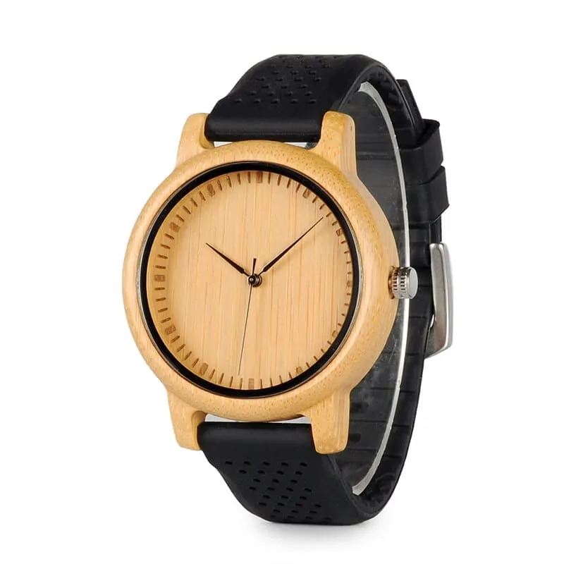 Round Bamboo Wood Watches With Leather Band