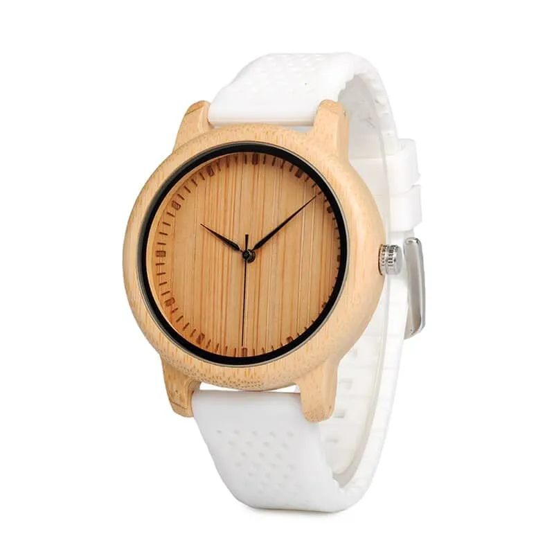Round Bamboo Wood Watches With Leather Band