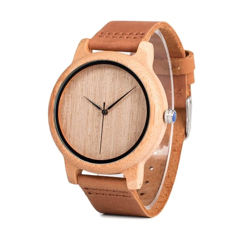Round Bamboo Wood Watches With Leather Band