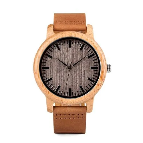 Round Bamboo Wood Watches With Leather Band