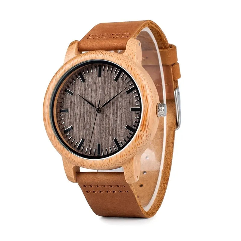 Round Bamboo Wood Watches With Leather Band