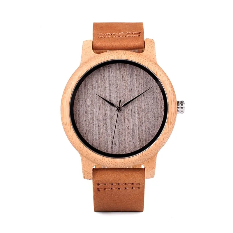 Round Bamboo Wood Watches With Leather Band