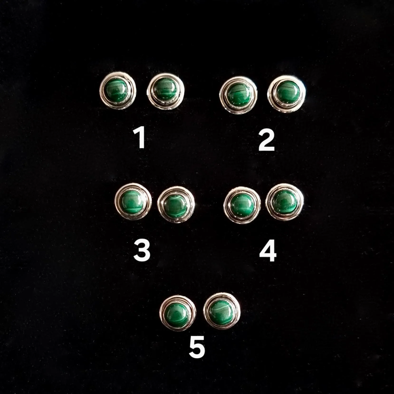 Round Malachite Stud Earrings, 925 Sterling Silver, S16MAL