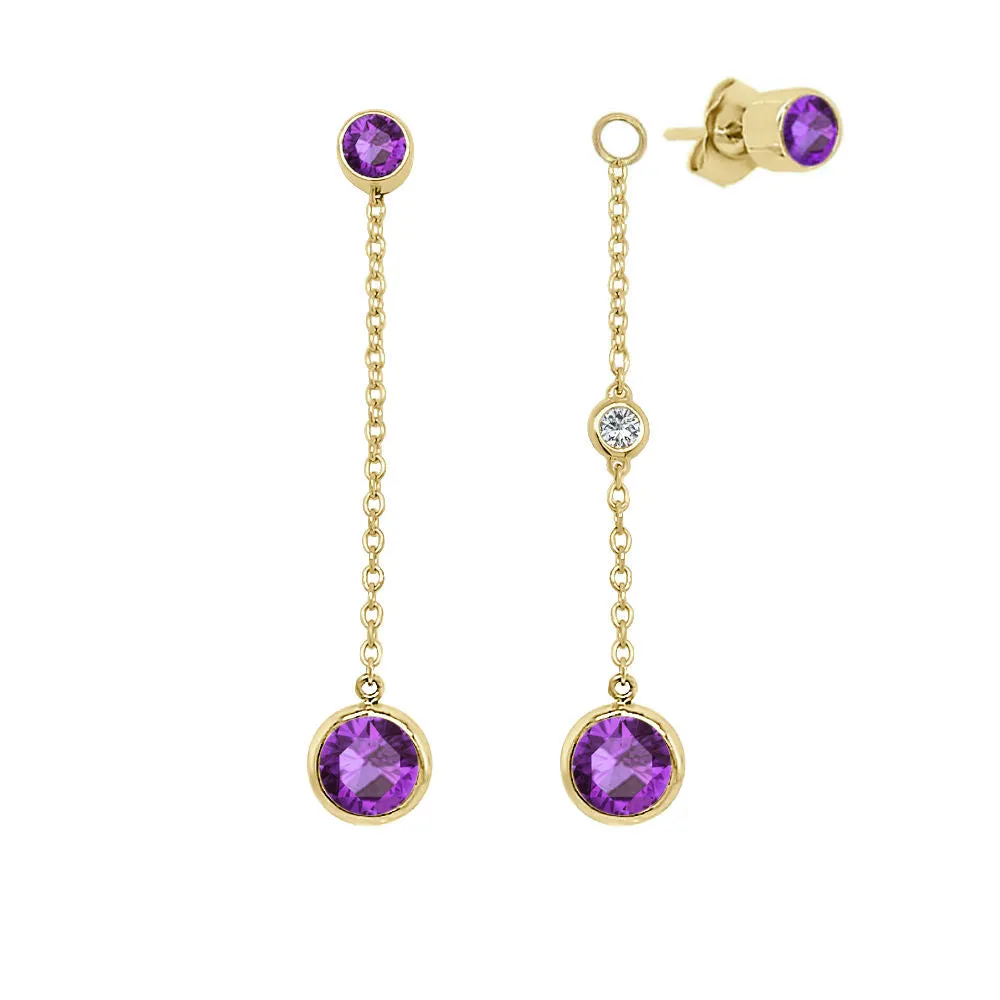 Round Shape Gemstone & 0.04Ct Diamond Mismatched Earring Set in 14K Gold