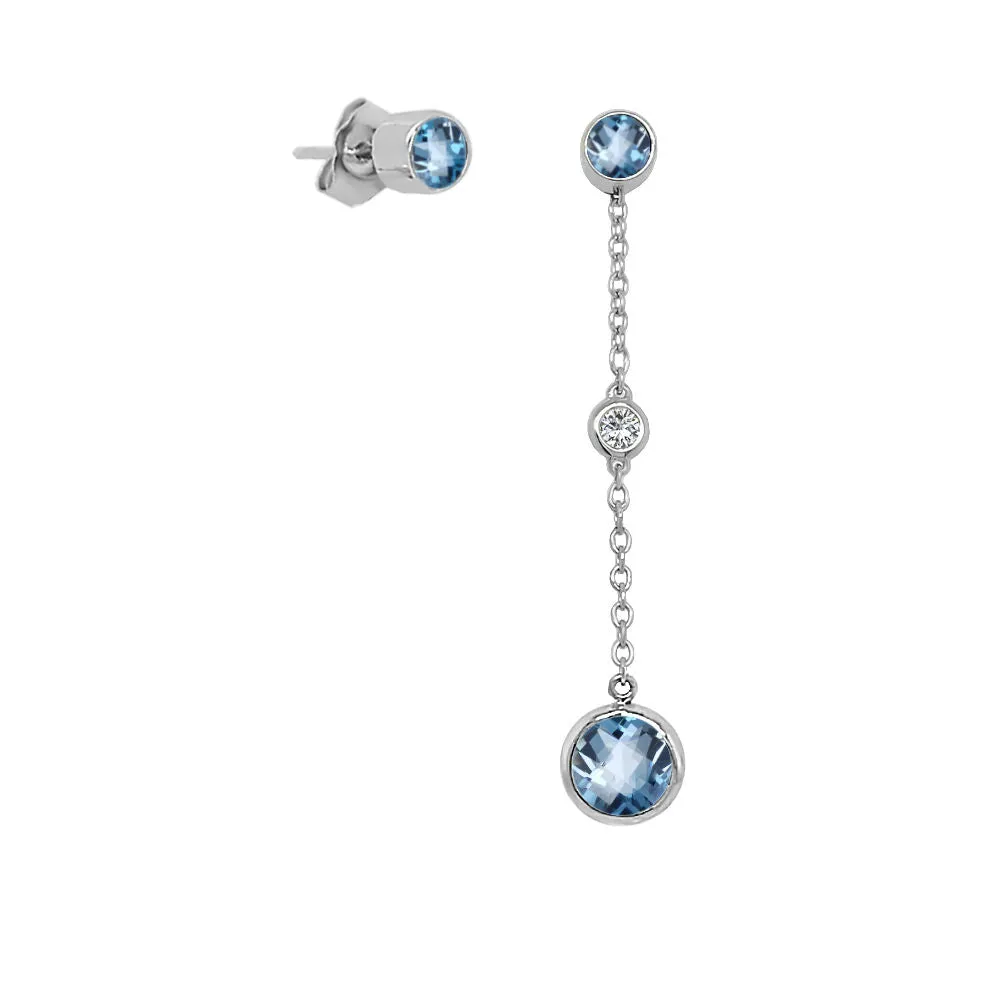 Round Shape Gemstone & 0.04Ct Diamond Mismatched Earring Set in 14K Gold