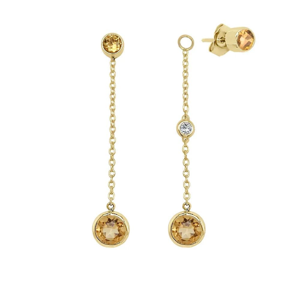 Round Shape Gemstone & 0.04Ct Diamond Mismatched Earring Set in 14K Gold