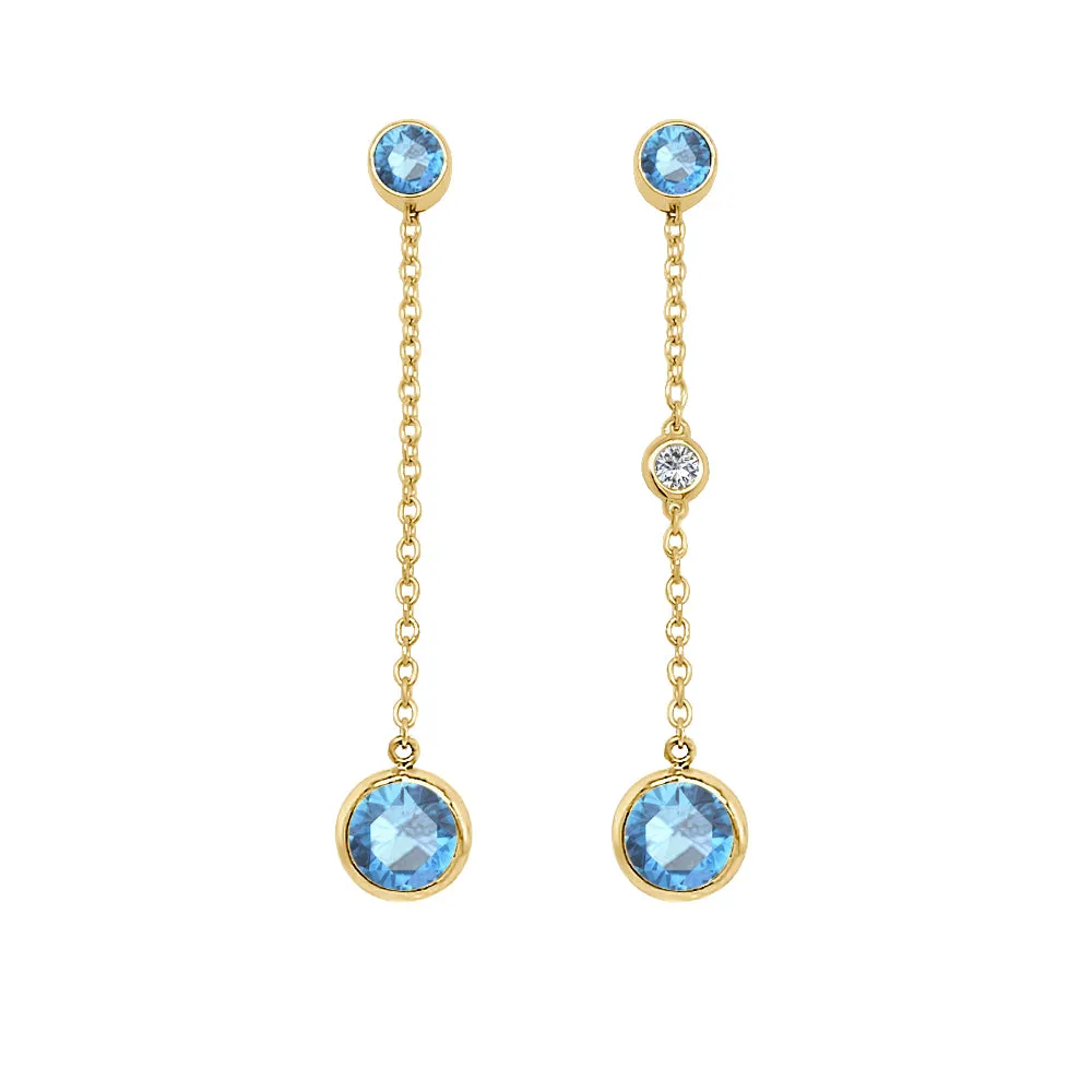 Round Shape Gemstone & 0.04Ct Diamond Mismatched Earring Set in 14K Gold