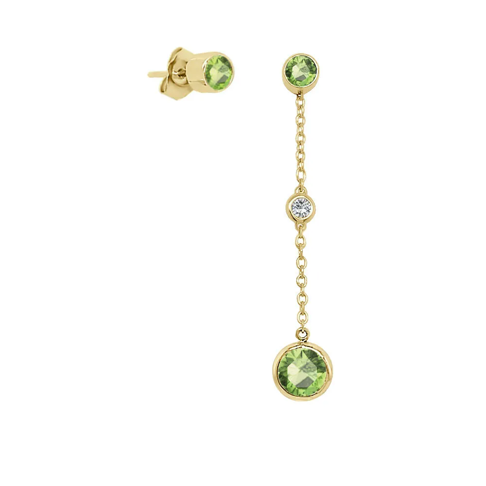 Round Shape Gemstone & 0.04Ct Diamond Mismatched Earring Set in 14K Gold