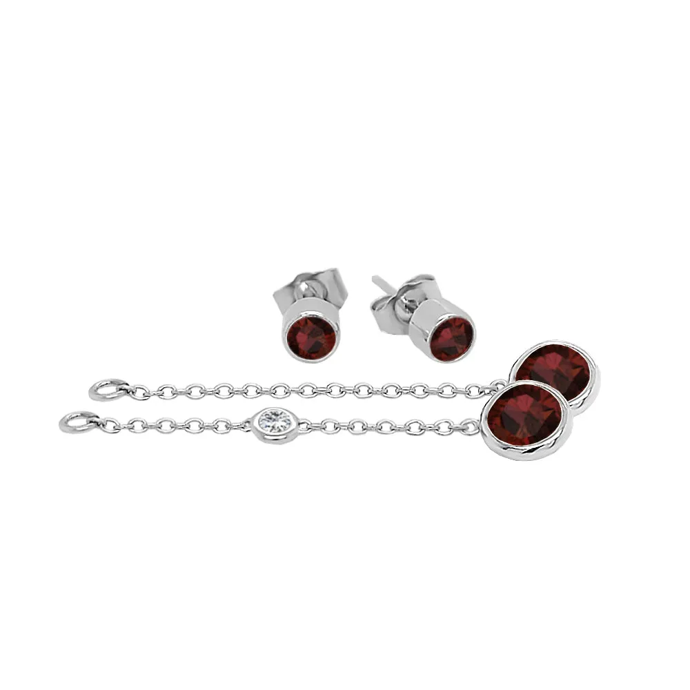 Round Shape Gemstone & 0.04Ct Diamond Mismatched Earring Set in 14K Gold
