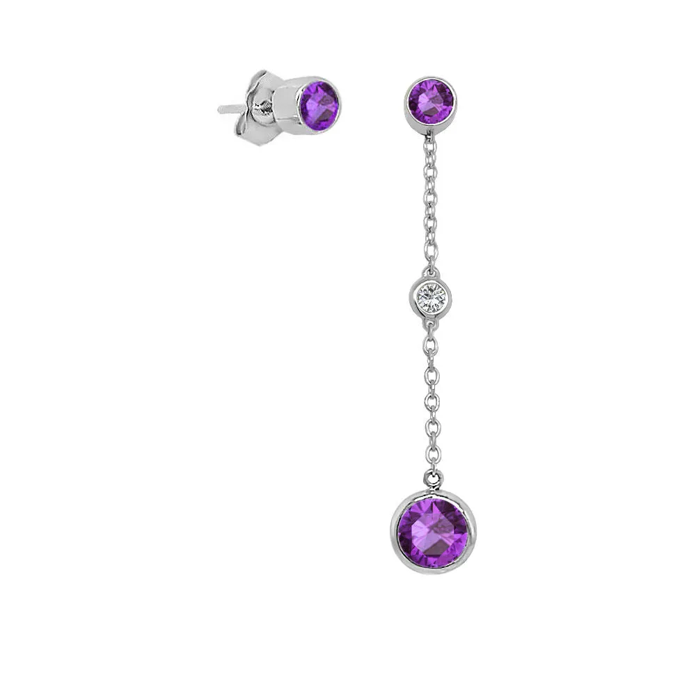 Round Shape Gemstone & 0.04Ct Diamond Mismatched Earring Set in 14K Gold