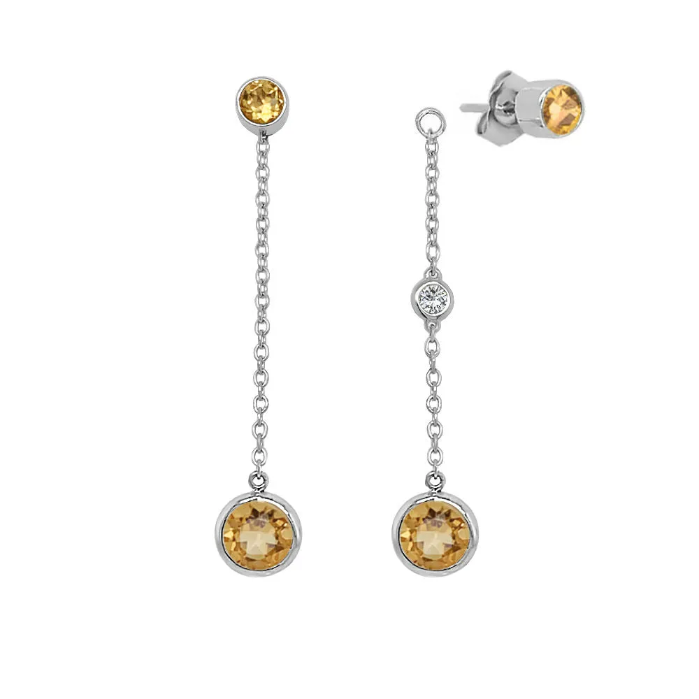 Round Shape Gemstone & 0.04Ct Diamond Mismatched Earring Set in 14K Gold