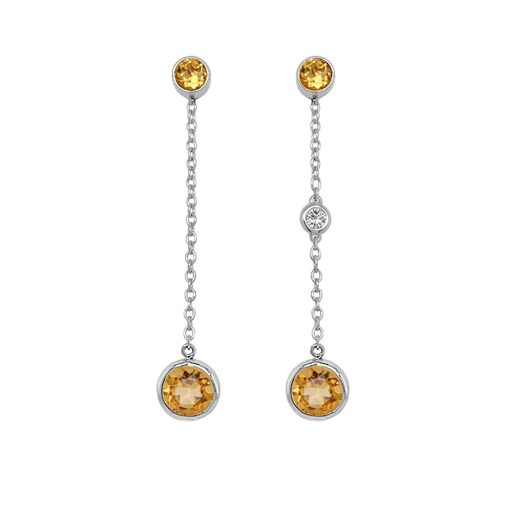 Round Shape Gemstone & 0.04Ct Diamond Mismatched Earring Set in 14K Gold