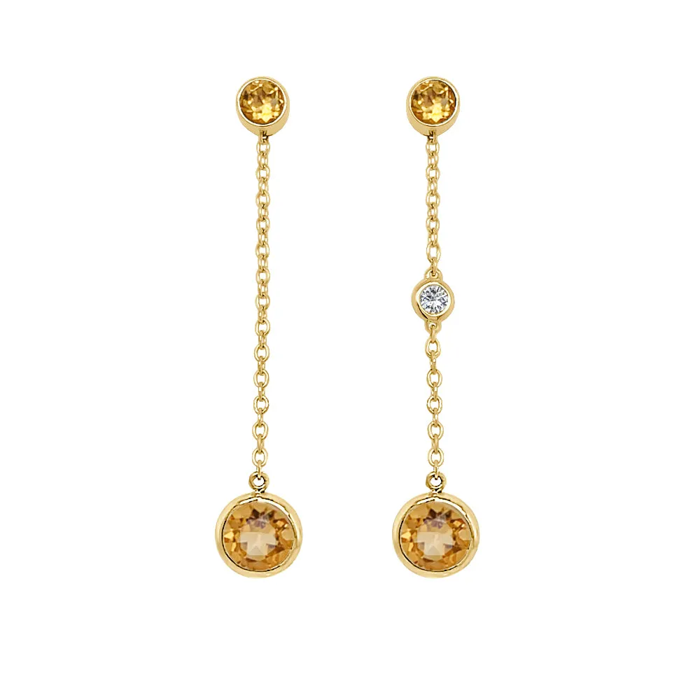 Round Shape Gemstone & 0.04Ct Diamond Mismatched Earring Set in 14K Gold