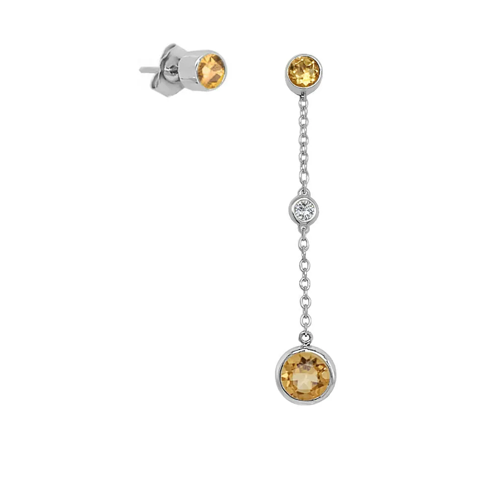Round Shape Gemstone & 0.04Ct Diamond Mismatched Earring Set in 14K Gold