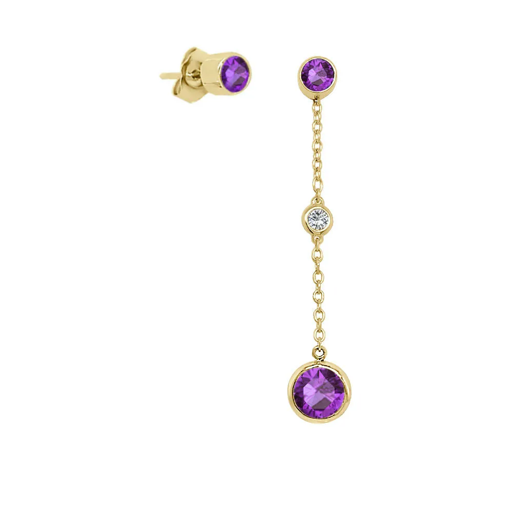Round Shape Gemstone & 0.04Ct Diamond Mismatched Earring Set in 14K Gold